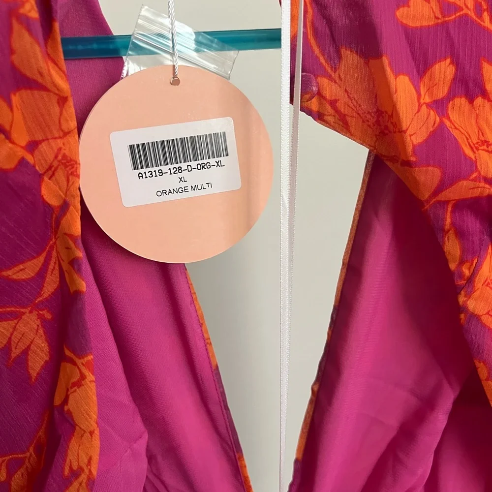Pink and Orange floral long sleeve maxi dress with cutouts. - Picture 7 of 8